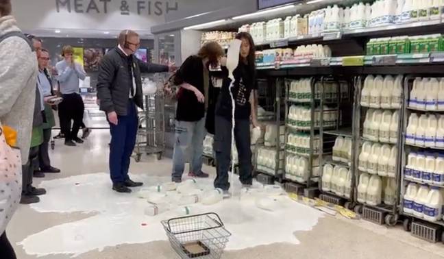 激进分子在爱丁堡的一家商店里拿出牛奶。图片来源：动物叛乱/Twitter