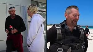 澳大利亚小伙子带无家可归的男人来跳伞，只是在他的脸上露出微笑