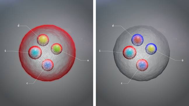 这两个新的四夸克在这里以紧密绑定的夸克的单位说明。学分：库恩。