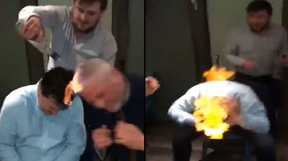 狂野的视频显示男人着火并“传递”