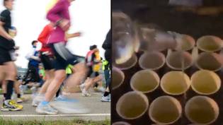 警察确定在比赛中用朗姆酒而不是水的马拉松赛跑者而不是水