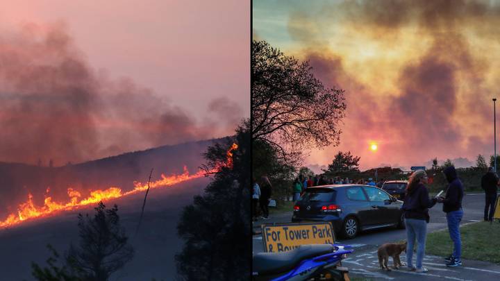居民撤离了英国山坡上的巨大火灾
