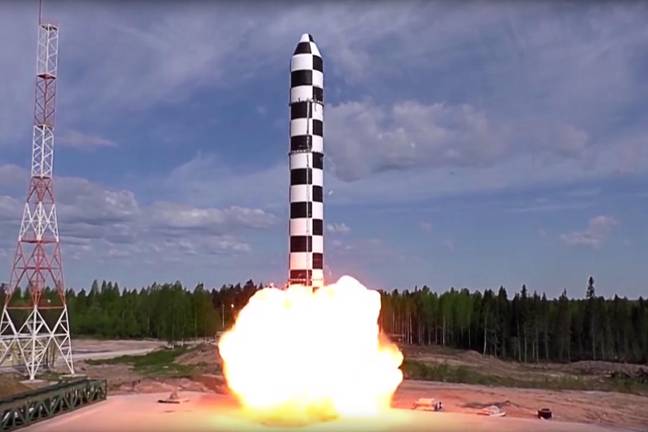 俄罗斯在2018年测试了RS-28 SARMAT液体燃料超大弹道导弹。信贷：ITAR-TASS新闻社/Alamy Live News必威备用网