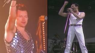 在伦敦表演令人难以置信的表演之后，哈里·斯泰尔斯（Harry Styles）与弗雷迪·水星（Freddie Mercury）“loading=
