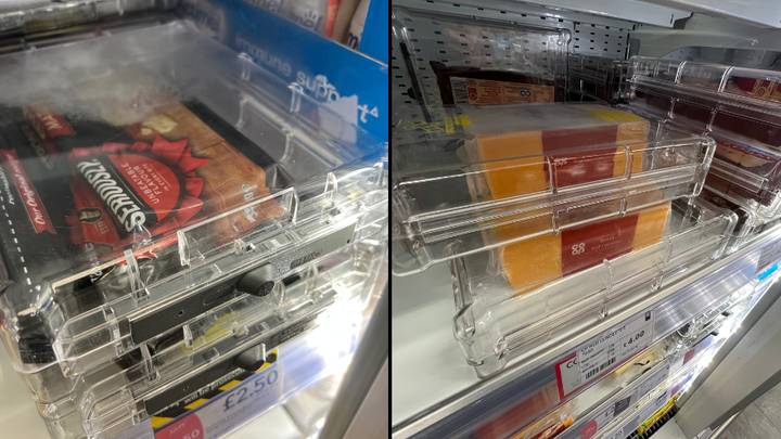 在安全的塑料外壳中出售了一块奶酪，以阻止它们被盗