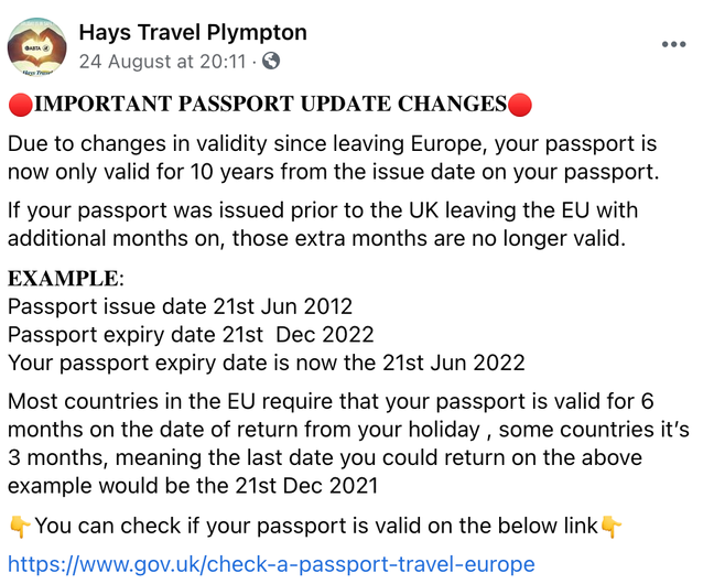 Hays Travel explained the changes (Credit: Hays Travel/Facebook)