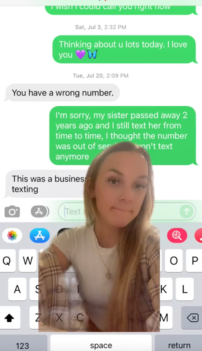 The woman had been texting her sister's phone (Credit: TikTok/@faithsidman1)