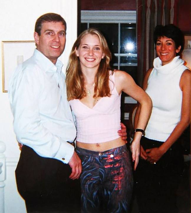 Virginia Giuffre photographed with Prince Andrew and Ghislaine Maxwell. (Credit: Shutterstock)
