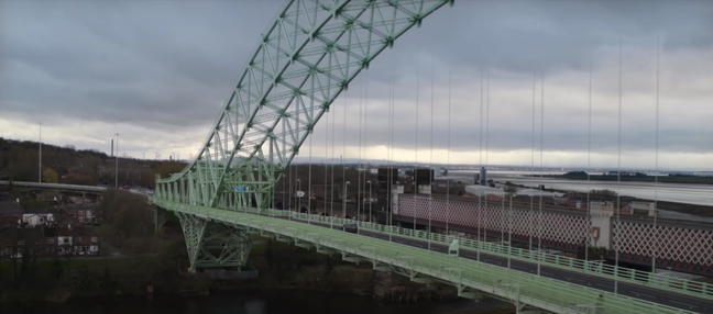 The Silver Jubilee bridge, which is also known as the Runcorn Bridge, crosses the River Mersey (Credit: Netflix)