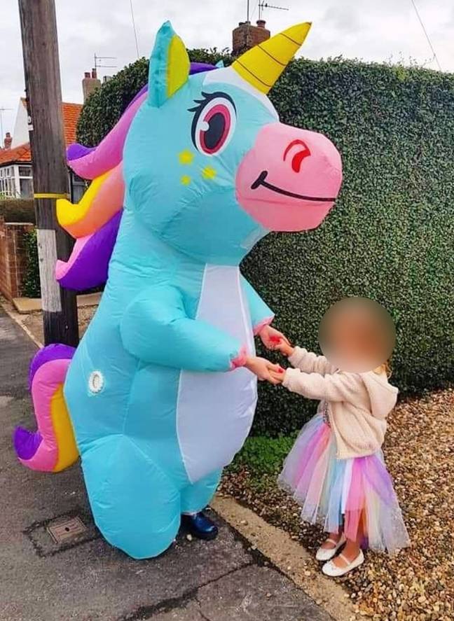 Alice wore a unicorn costume at the end of her daughter's first week at school (Credit: Kennedy)