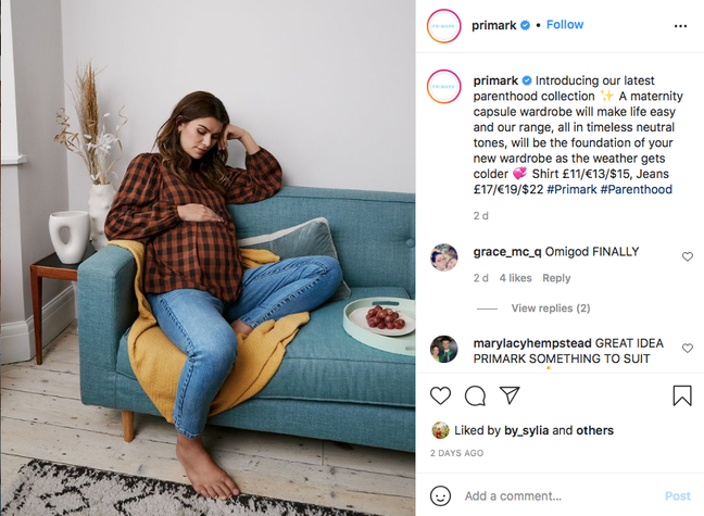 Primark shared this post, naming their new pregnancy collection (Credit: Instagram - Primark)
