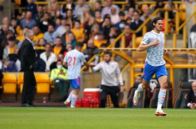 Cavani wore number seven against Wolves but is now number 21. Image: PA Images