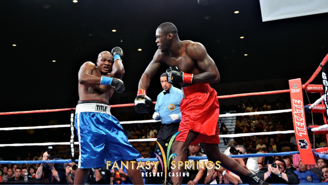 Deontay Wilder and Harold Sconiers fighting on the undercard of Eloy Perez vs Dominic Salcido’s WBO NABO super-featherweight title fight. Credit: Fantasy Springs’ Flickr.