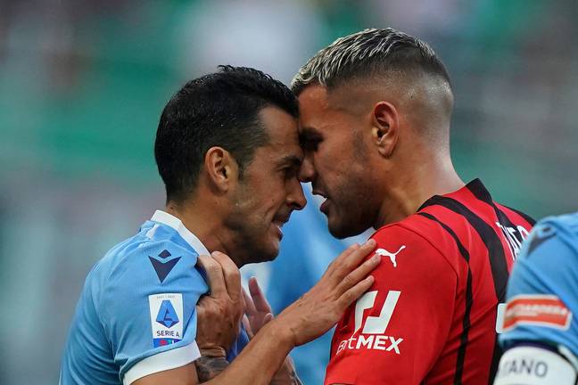 Theo Hernandez (right) picked up nine yellow cards in Serie A in the 2020/21 campaign