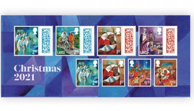 Christmas postage stamps 2021, designed by Jorge Coco. (Credit: Royal Mail)