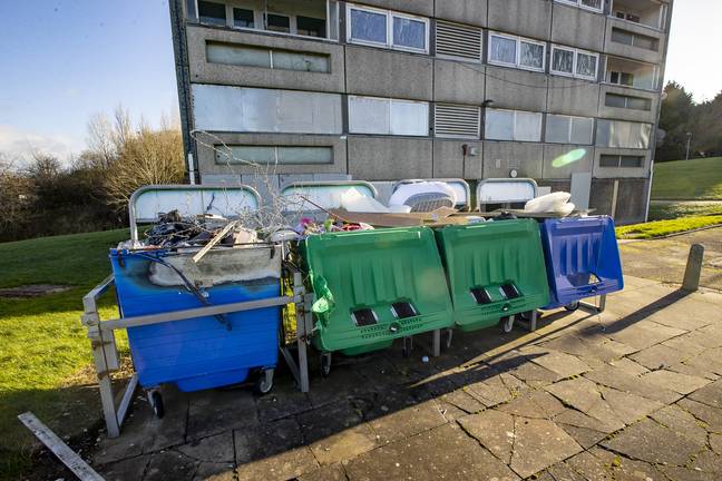 Overflowing bins outside Saxelby House. Credit: BPM Media