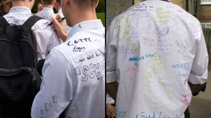 “可悲”学校将学生送回家，在最后一天签署彼此的衬衫