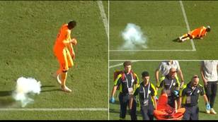 'Traumatised' goalkeeper stretchered off after firework explodes during Ligue 1 match