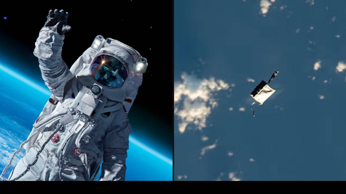 Astronauts dropped a tool bag during a spacewalk, and you can see it
