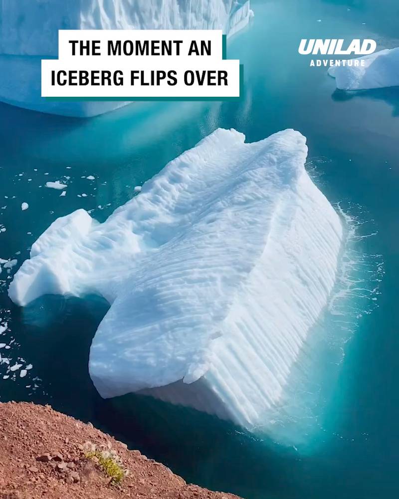 Witnessing the moment an iceberg flips over