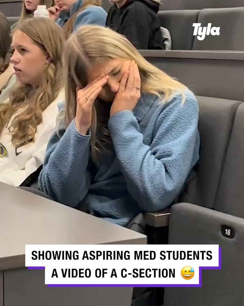 Aspiring medical students react to a video of a C section to see if they have what it takes