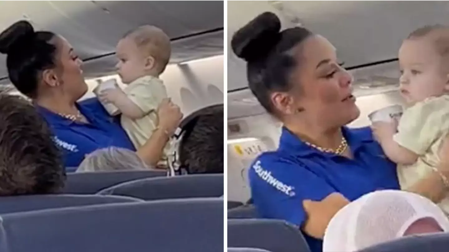 Air hostess praised for sweet gesture as she stepped in to help mum struggling with crying child