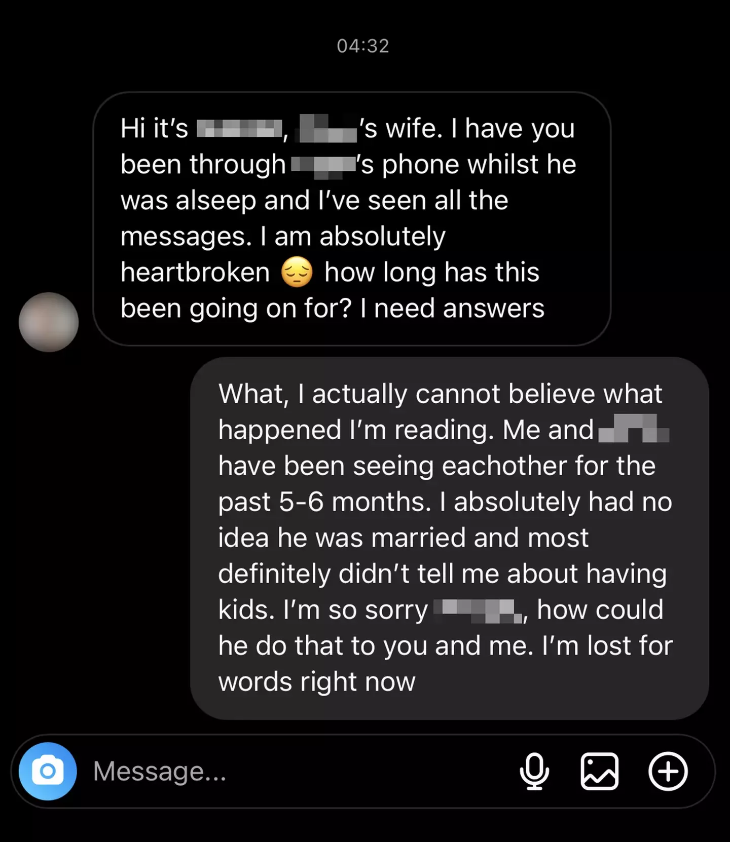 Josh was contacted by his boyfriend's wife.