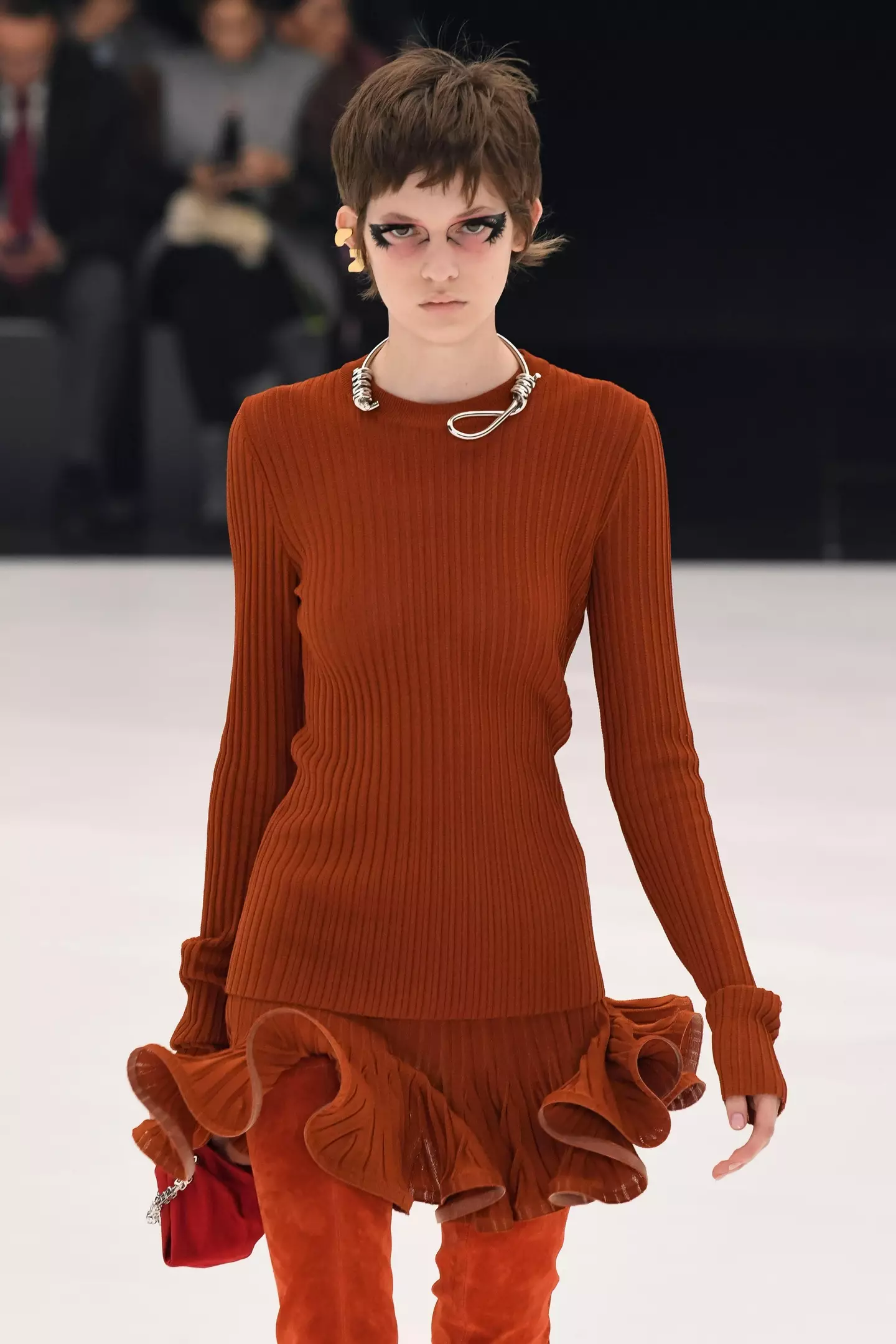 A model wearing the controversial necklace at the Givenchy womenswear spring/summer 2022 show.