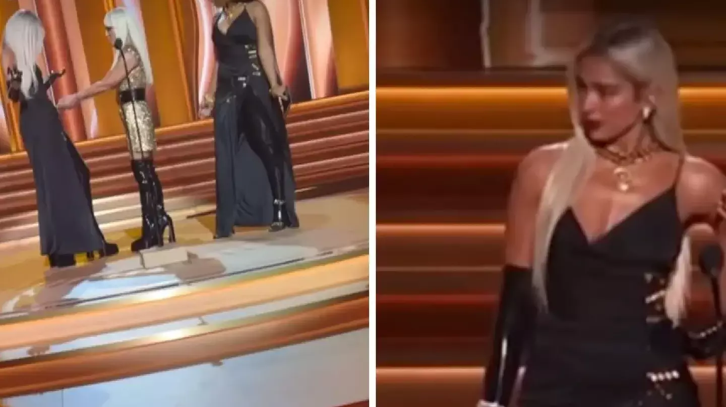 Donatella Versace Rips Off Dua Lipa's Skirt On Stage At The Grammys