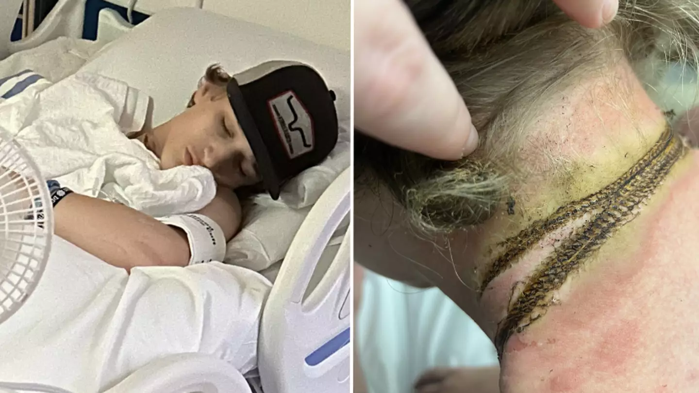 Teenager nearly dies in freak accident after chain is electrocuted into his neck