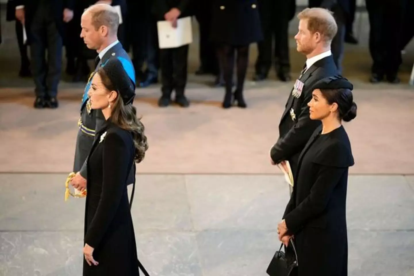 The Duke and Duchess of Sussex attended the Queen's funeral in 2022. (CHRISTOPHER FURLONG/POOL/AFP via Getty Images)