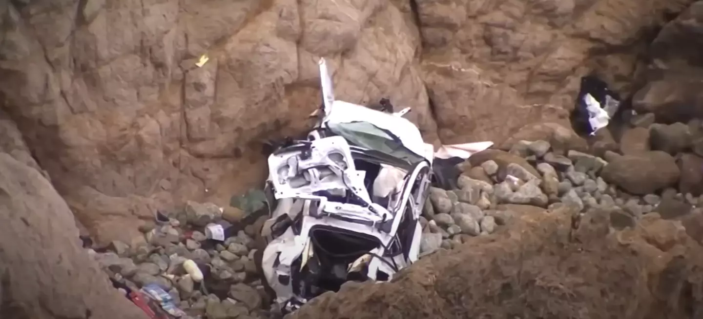 The doctor drove his Tesla off the cliff edge. (NBC)