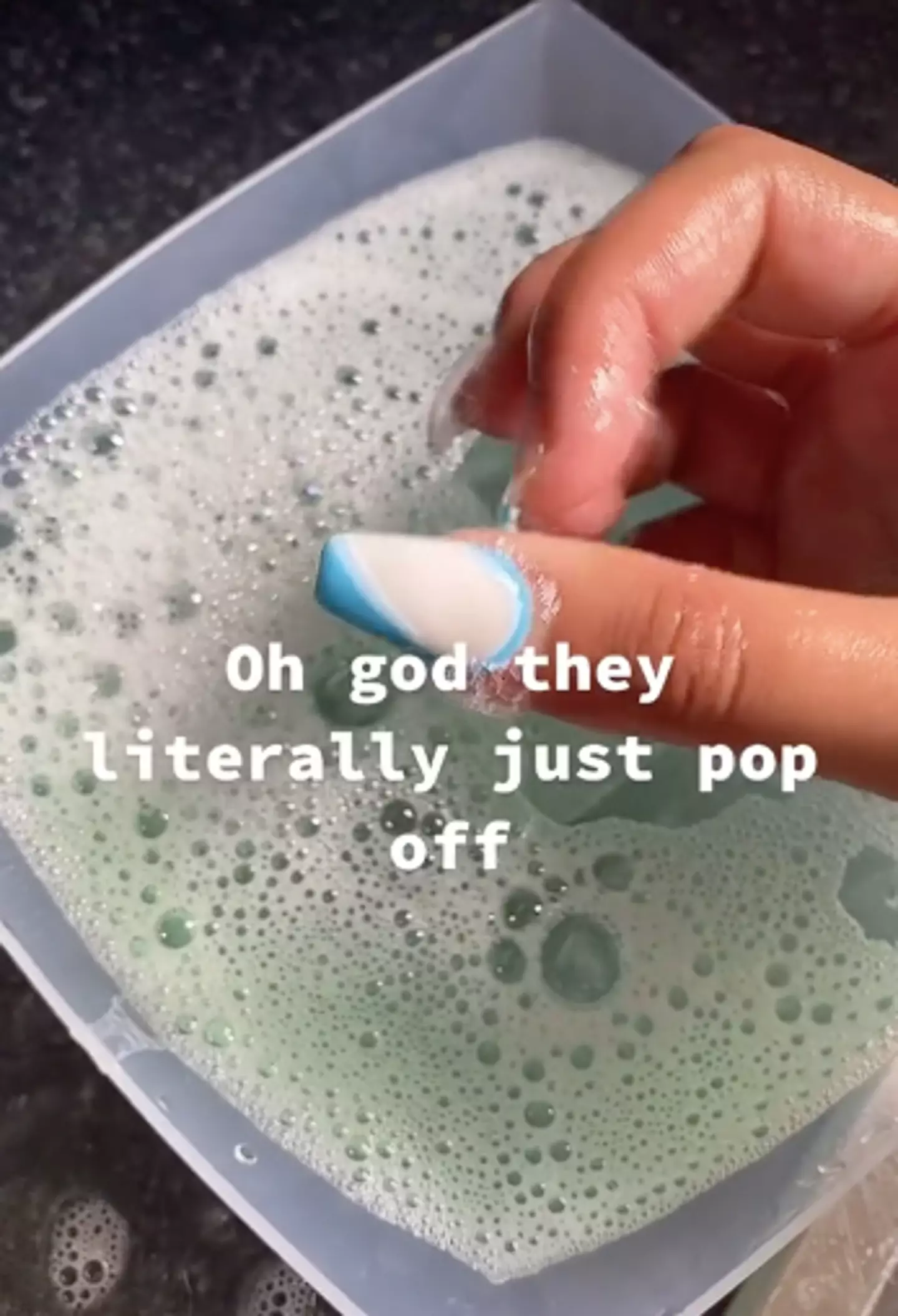 The woman revealed the nails simply popped off after soaking (