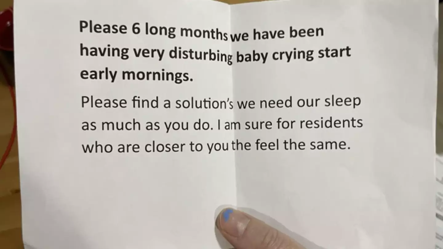 The note was apparently posted through the mother's door.