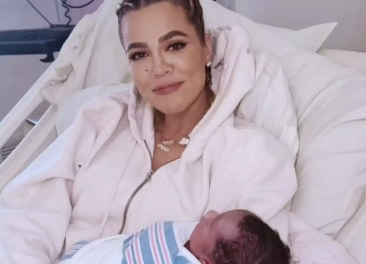 Khloé Kardashian and her newborn son.