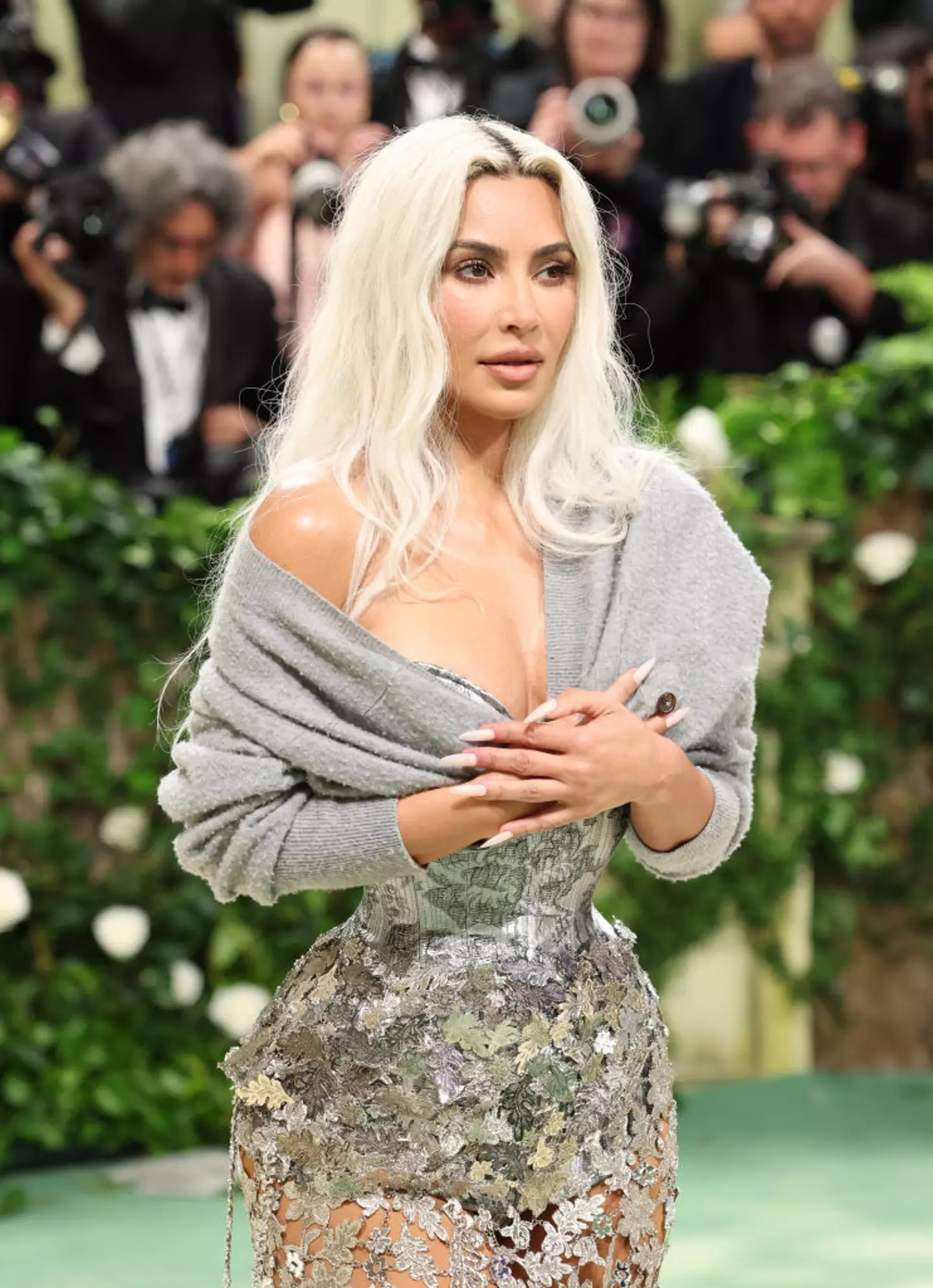 Kim Kardashian walked the red carpet in a dress with a corset.  (Aliah Anderson/Staff/Getty Images)