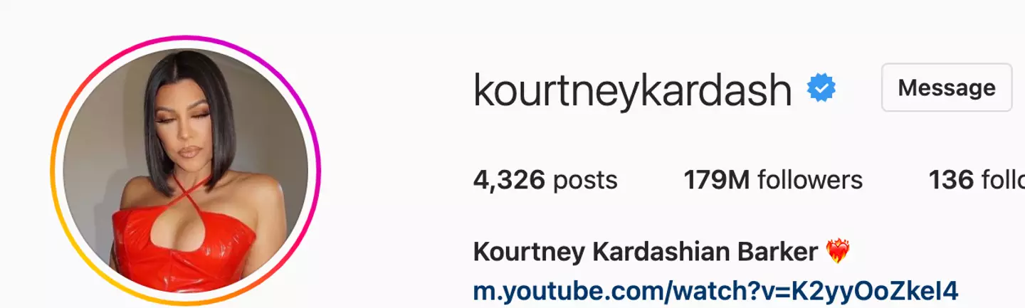 Kourtney has changed her name on Instagram. (