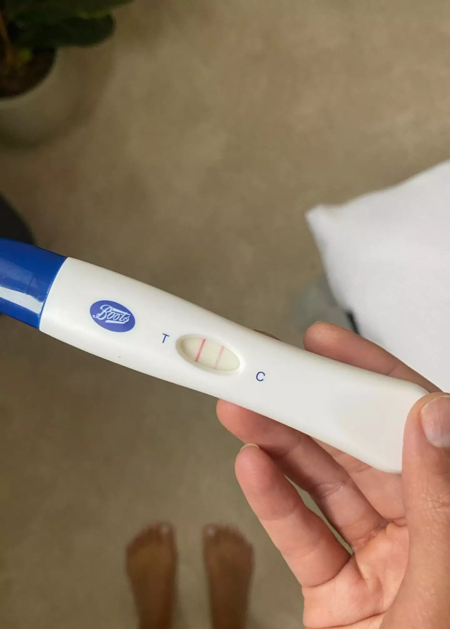 One picture showed a positive pregnancy test. (