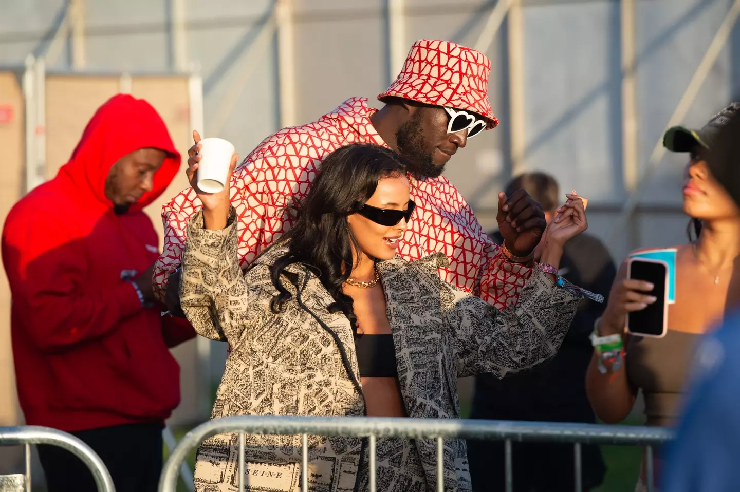 Maya Jama and Stormzy were among the celebs spotted at Glastonbury this year. (Joseph Okpako/WireImage/Getty Images)