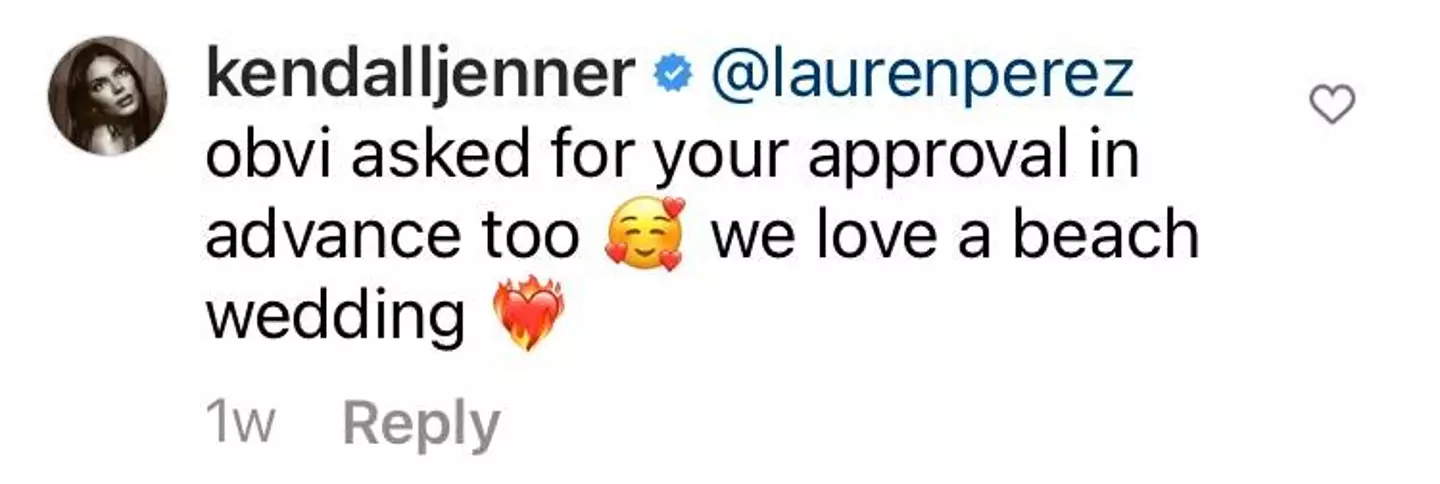 Kendall responded to Lauren's comment on Instagram (