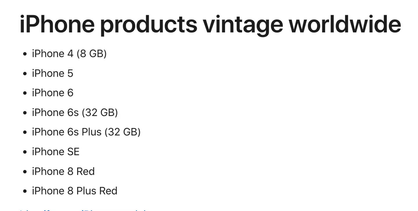 These are the current iPhone models considered 'vintage' by Apple. (Apple)