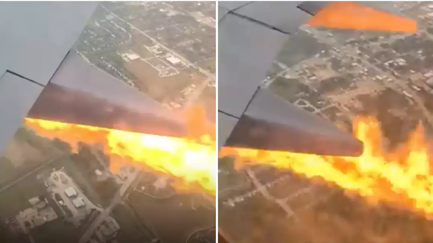 Plane passenger captures terrifying moment flames shoot out of engine mid-flight