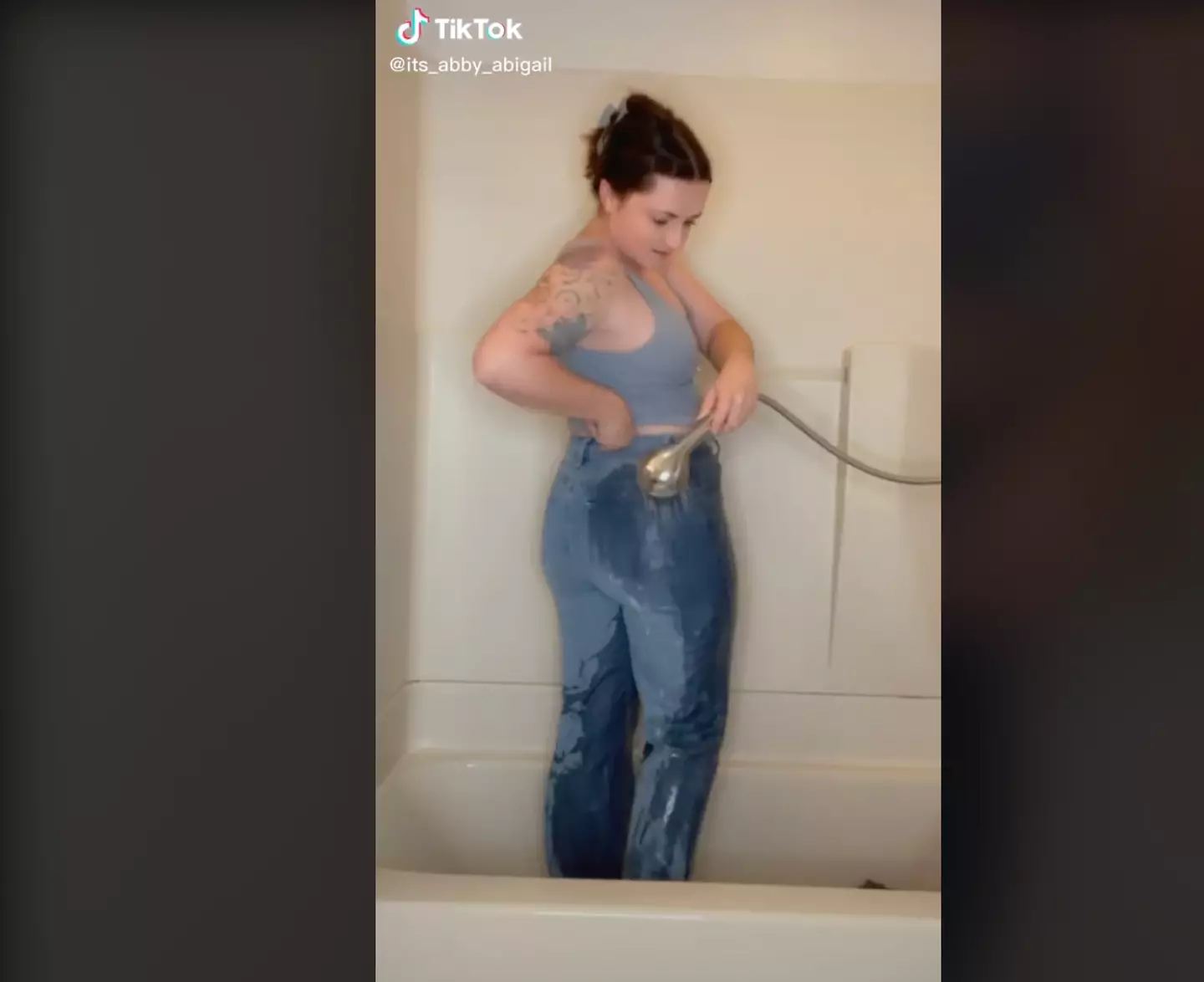 The TikTok hack showed how to make jeans bigger by getting them wet.