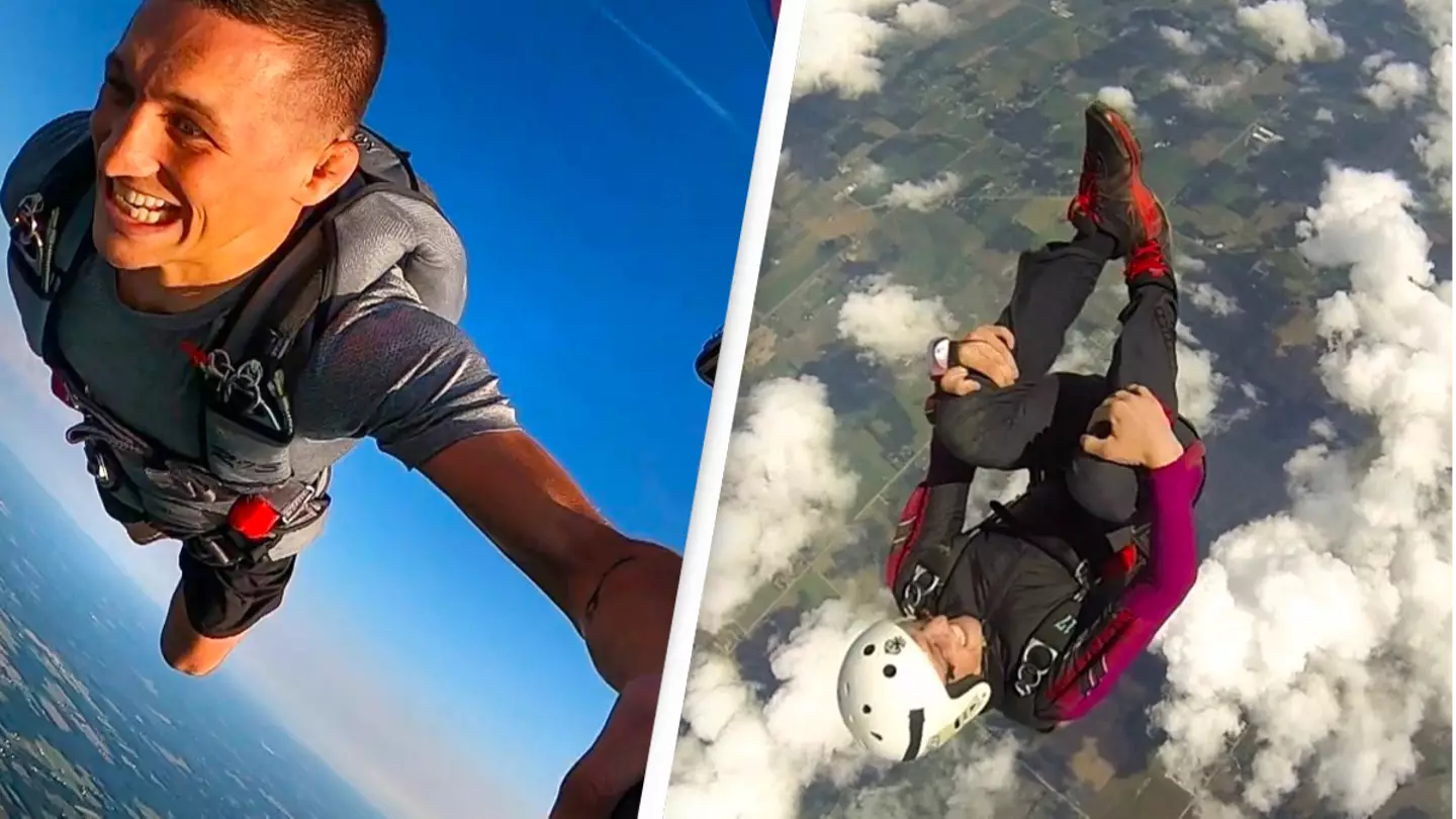 Cliff Jumper's Parachute Rips In Mid-Air Leaving Him Hanging On To Rocks
