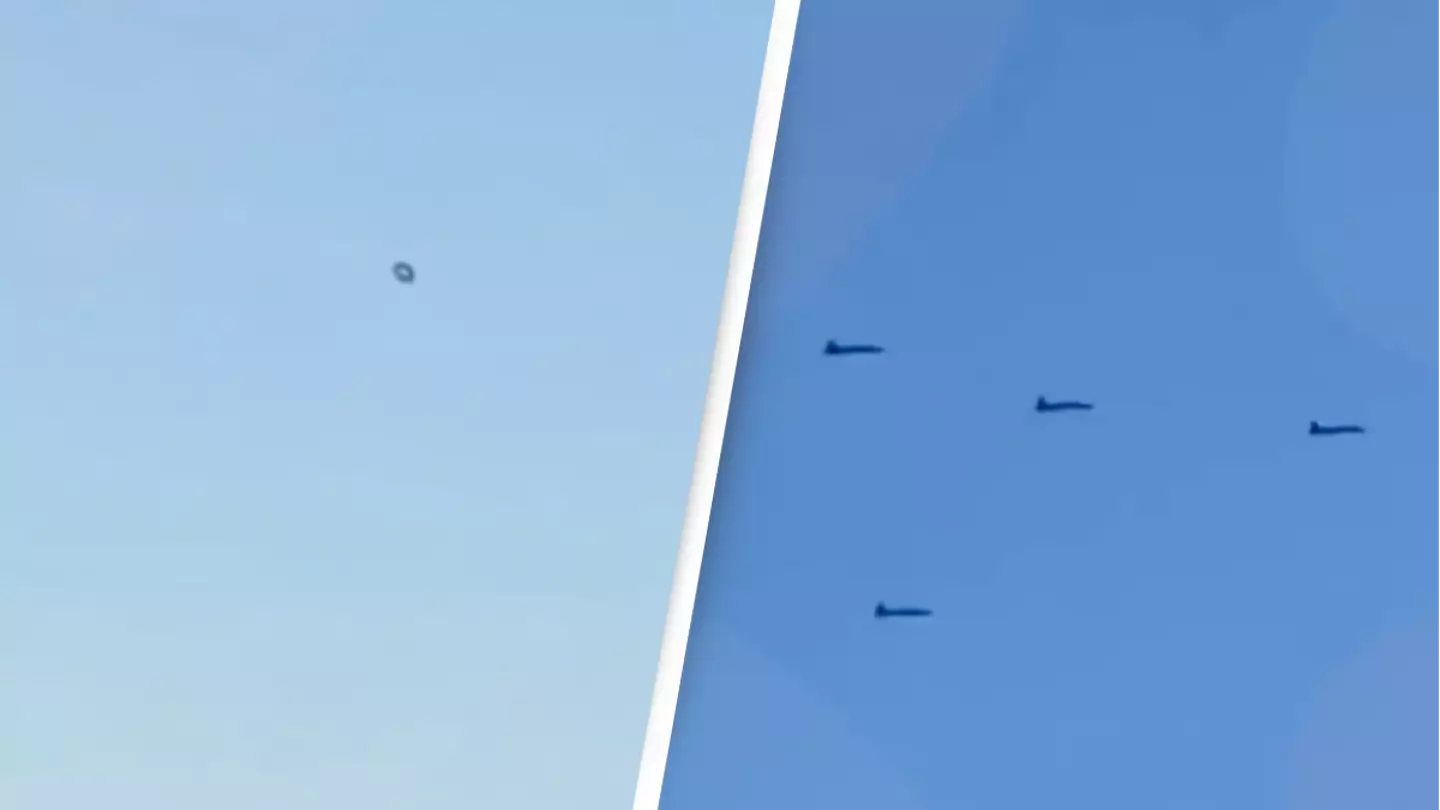 ‘Best UFO sighting caught on camera’ captures silver shape as air force jets fly past