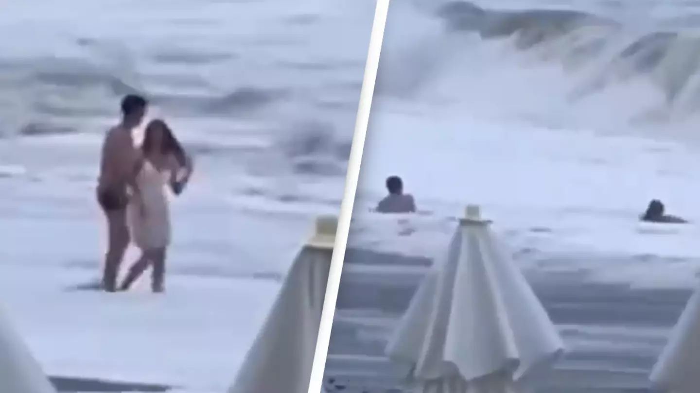Tragic clip shows woman's final moments before being swept into the open sea during storm