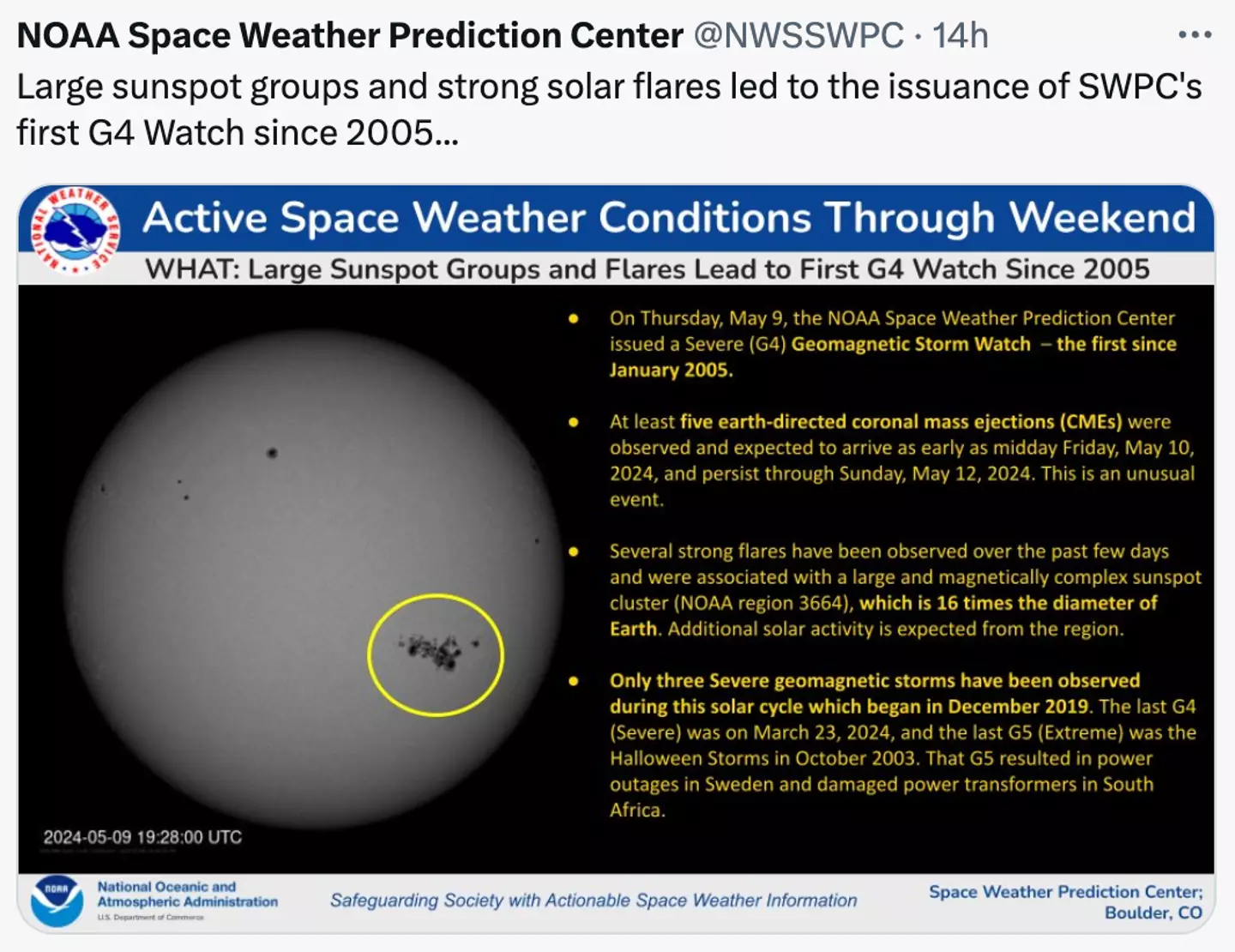 The NOAA is sharing updates online. (X/@NWSSWPC)