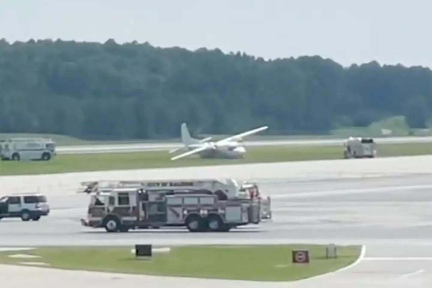 The plane after making an emergency landing at Raleigh Durham International Airport.