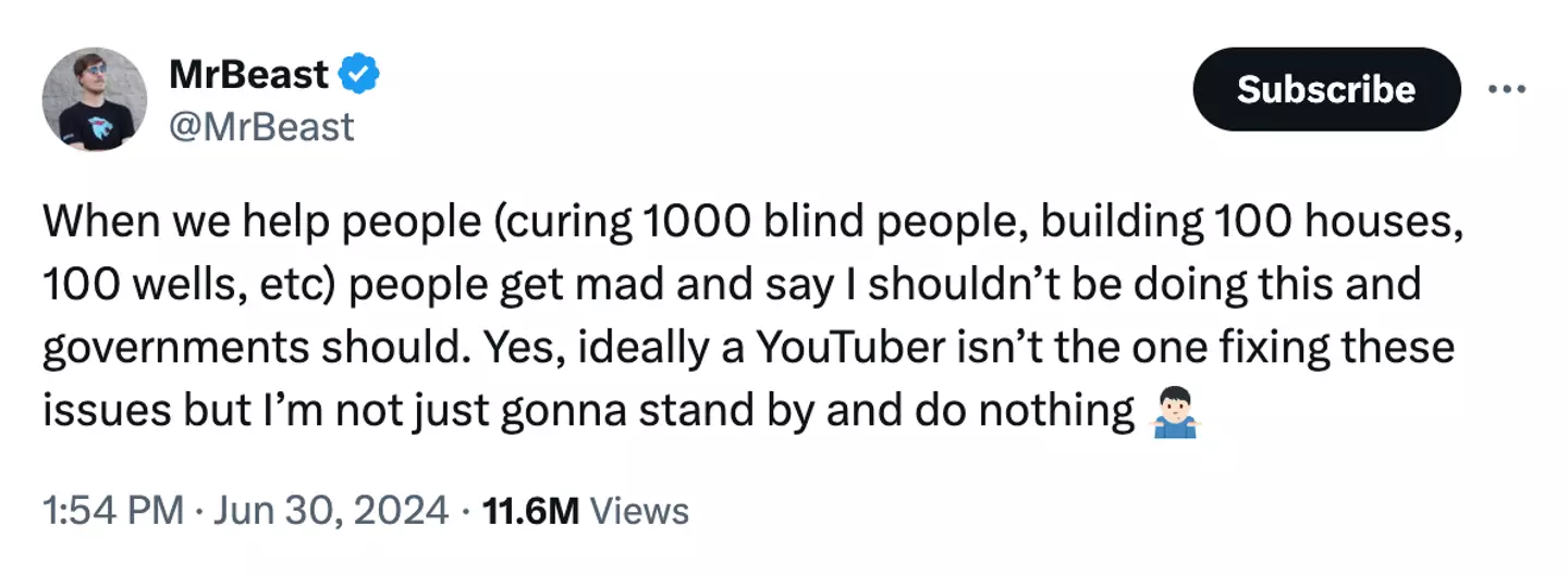 The YouTuber has responded to the backlash. (MrBeast/X)