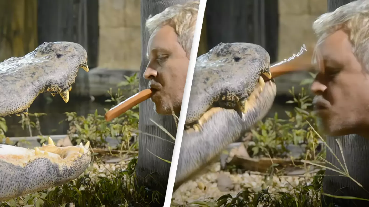 Terrifying moment 'Gator Crusader' feeds alligators hot dogs from his mouth